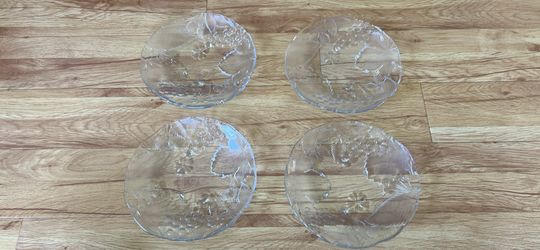 Set of 4 Vintage Clear Glass Fruit Embossed Plates