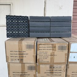 GOGEXX 11.8 in. W x 11.8 in. L Outdoor Striped Pattern WPC Composite Interlocking Flooring Deck Tiles (Set of 11) in Dark Gray