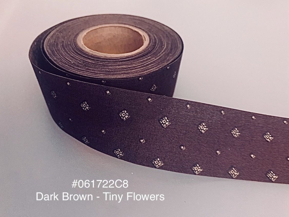 5 Yds of 1 3/8” Vintage Cotton Craft Ribbon Brown W/ Flowers #061722C8