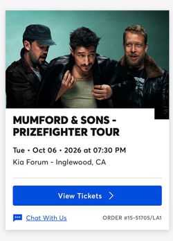 2 Tickets to Mumford & Sons, 10/06/26