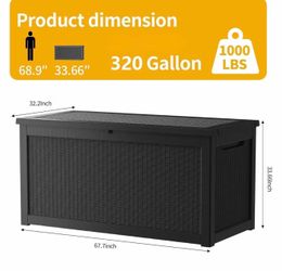 New in box-320 Gallon Outdoor Storage Box, Extra Large Waterproof Resin Deck Box with Lockable Lid Storage Bin for Patio Furniture Cushion, Garden Too