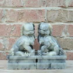Vintage Guardian Lion Handcarved Soapstone Bookends 