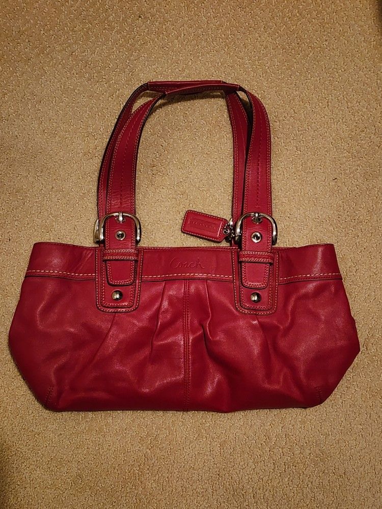 Coach Soho F13732 Red Pleated Leather Satchel Handbag Shoulder Bag Tote Purse