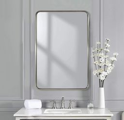 Brushed Nickel Rounded Rectangle Bathroom Mirror 