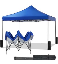 NEW! 10x10 Easy Pop Up Canopy, Storage Bag, Sand Bags, Stakes, Ropes, Blue