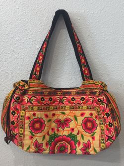 Boho Ethic Tote Beach Colorful Bright Flower Bird Design Handbag 19” x 20” Gorgeous Hollywood Style For Sexy Women Satchel