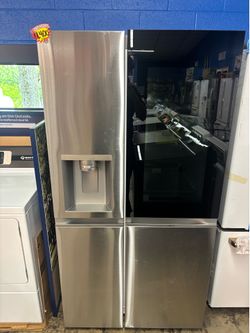 LG 27 cu. ft. Side-By-Side Refrigerator with Instaview Glass, Craft Ice, and Recessed Handles in PrintProof Stainless Steel