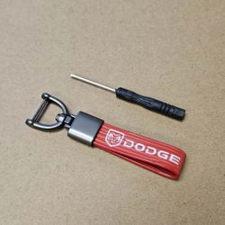 Brand New Dodge Red Leather Strap Keychain