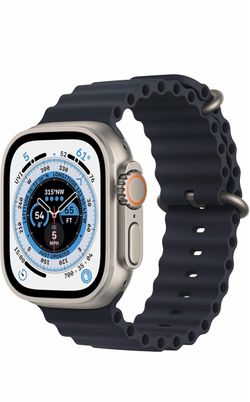 Apple Watch Ultra [GPS + Cellular 49mm] Titanium Case with Midnight Ocean Band, One Size (Renewed Premium)