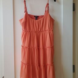 NWOT Forever 21 Muted Orange Chiffon Tiered Pleated Airy Mini Boho Dress L