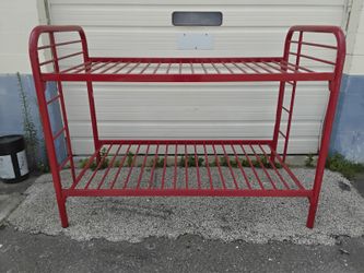 Nice Large Red Double Bunk Bed Frames Steel Construction & Dual Ladders Very Clean Like New.