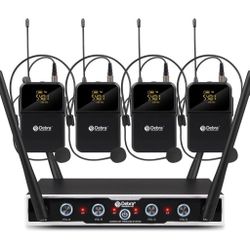 4 Bodypack D Debra Audio Pro DU4004 UHF 4 Channel Wireless Microphone System with Lavalier Headset Mics Retails $165