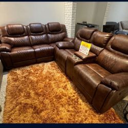 *Labor Day Extended*---Santiago Mature Brown Leather Reclining Sofa/Loveseat Sets---Delivery And Financing Available✌️