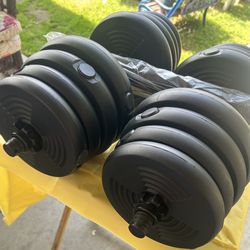 66 Pounds Dumbbells 33 Pounds Each One They Come With An Extra Bar So You Can Connect Them and workout for your chest