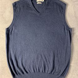 Peter Millar Size Large Blue Vest V Neck Golf Sweater Soft Cashmere And Cotton