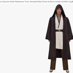 Men's Jedi Robe Costume Adult Halloween Tunic Hooded Robe Pants Uniform Anakin Outfits Cosplay Full Set