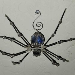 RENAISSANCE FAIR XL LARGE METAL AB RAINBOW MERMAID SWAROVSKI CRYSTAL BEADED HIGH QUALITY HANDMADE BLACK SPIDER TABLE DECOR DISPLAY