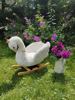 Soft landing joyride swan rocking toy