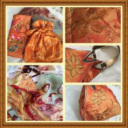 Ladies Purse & Matching Accessories (Orange Asian Silk Style), Gift Set