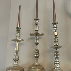 Trio of Painted Wood Candlesticks by Roost 15, 19, 16 Smoke free household