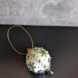 VINTAGE BEAD & SEQUIN CHRISTMAS TREE ORNAMENT - MID CENTURY COLORS-White Primary