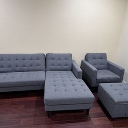 4 Piece Modern Gray Tufted Living Room Set Deal