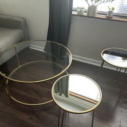 3 Piece GOLD Round End Table Set 