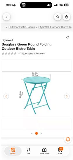 StyleWell
Seaglass Green Round Folding Outdoor Bistro Table