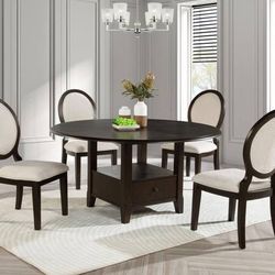Classical Round Dining Room Set! Open Shelf Table And Oval Back Chairs! 