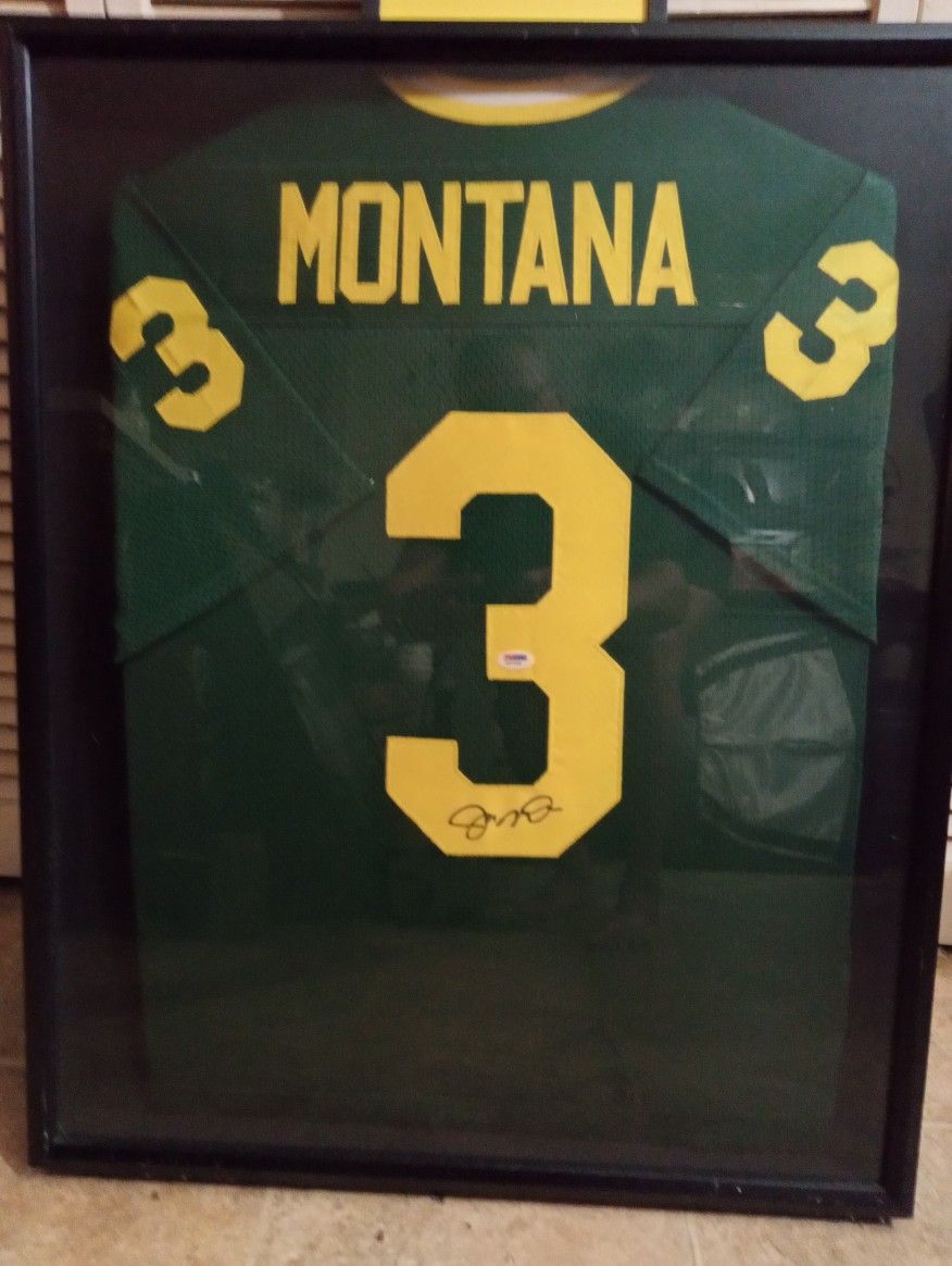 Joe Montana Signed Frame College Jersey With PSA Certificate Of Authenticity