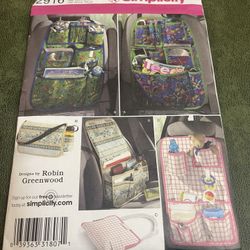 Simplicity 2916 Car Seat Organizer Pockets Tote Bag Pattern Toy Baby Travel 