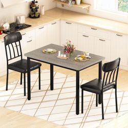 3 Piece Dining Table Set for 2, Small Industrial Kitchen Table and 2 Chairs, Kitchen Breakfast Dining Table Set, Breakfast Table Set for Dining Room, 