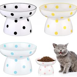 4 Pieces Ceramic Raised Cat Food and Water Bowl Set Elevated Kitten Feeding Bowls Anti Vomiting Cute 8.5 oz Pet Feeder Dishes 5.8 Inch Wide for Indoor