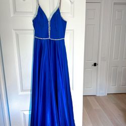 Blue Satin A-Line Prom Dress With Sparkles (size 0)
