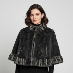 Newport News Vintage Faux Fur Ruffled Cropped Jacket Black Gray Size S 