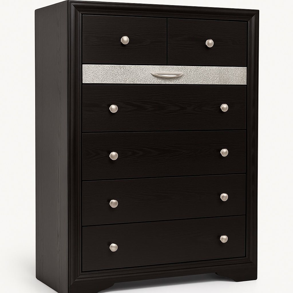 Black 5-Drawer Chest with Silver Accent
