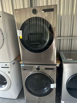 LG Smart Front Electric Washer and Dryer, Grey, Extra Capacity, Stackable