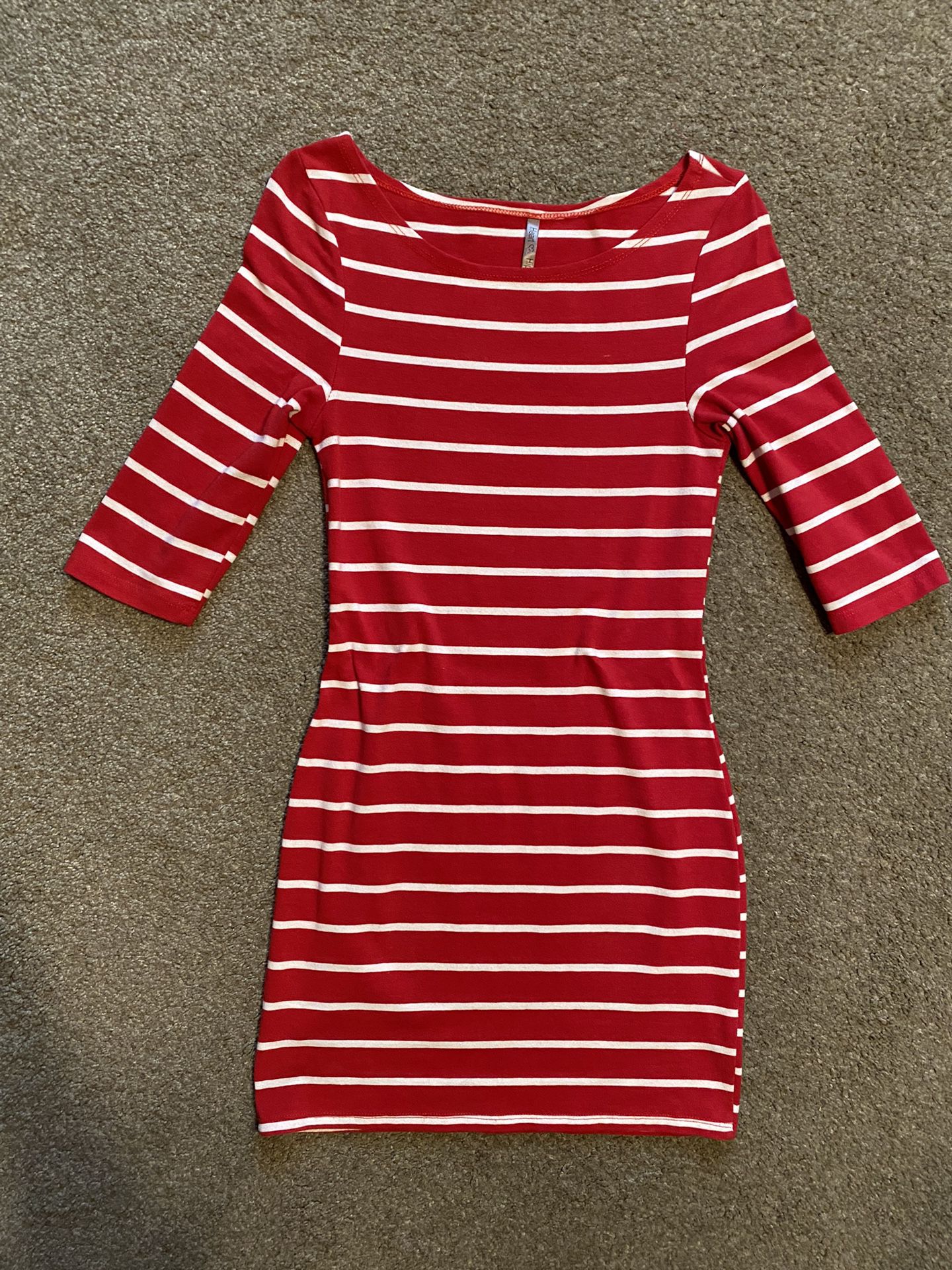 White And Red Striped Short Dress Size Small 