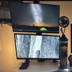 Dual Monitors with Articulating Desk Mount Arm Stand