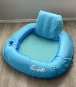SwimWays Spring Inflatable Pool Float Seat Premium SunSeat Blue with Cup Holder