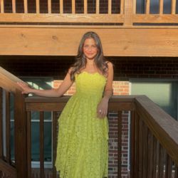 NWT $398 Anthropologie x Maeve Chartreuse Tiered Lace Eyelet Side Zip Dress 6P
