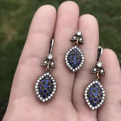 Sterling Silver Blue Sapphire Jewelry Set