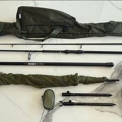 NEW Bank shore FISHING (CARP or Catfish) gear! 10’ Two Piece Rod, Big Pit Reel, Foldable Net, Bite Alarm, Rod Holders, Carry All Bag