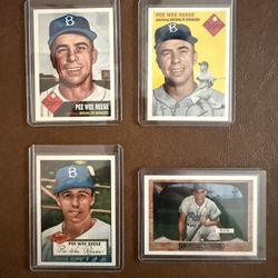 PEE WEE REESE, Brooklyn Dodgers 4 Card Lot, HALL OF FAMER, 10-Time All-Star