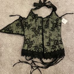 Frederick’s Corset Beautifull Lace Color Green & Black, 