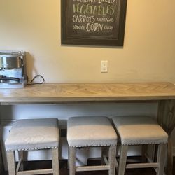 Wooden Table with 3 Stools 
