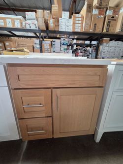 30" Wood Bathroom Vanity with Marble Top