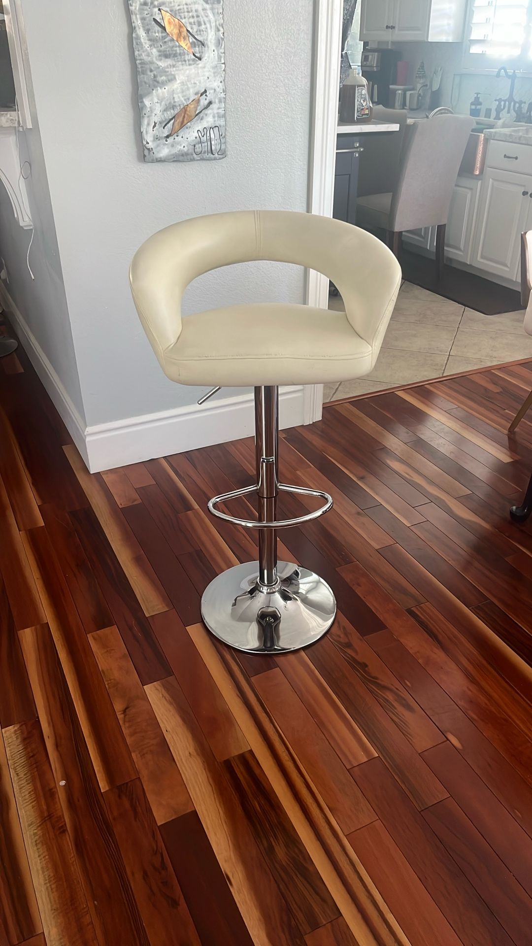 4 Leather Adjustable Swivel Counter Stools/w Footrest