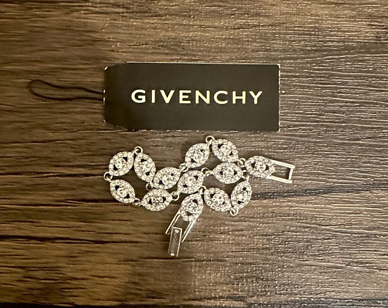 Rhodium Silver-Tone Givenchy Crystal Bracelet