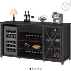70 Inch Long Coffee Bar Cabinet with Fridge Space, Modern Wood Metal Large Wine Liquor Cabinet